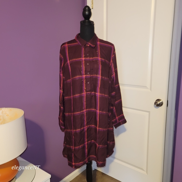 Old Navy Burgundy and Pink Plaid Oversized Shirt Dress - Picture 7 of 7